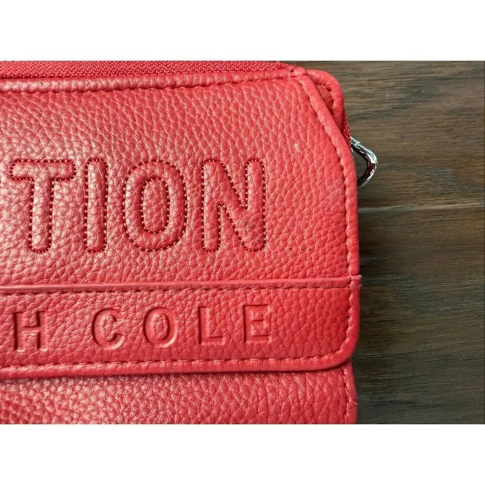 Kenneth Cole Reaction Double Pouch Wristlet Wallet Vegan Red Leather
